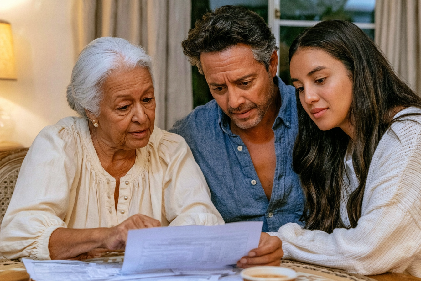 Multi-generational family reviewing estate documents together
