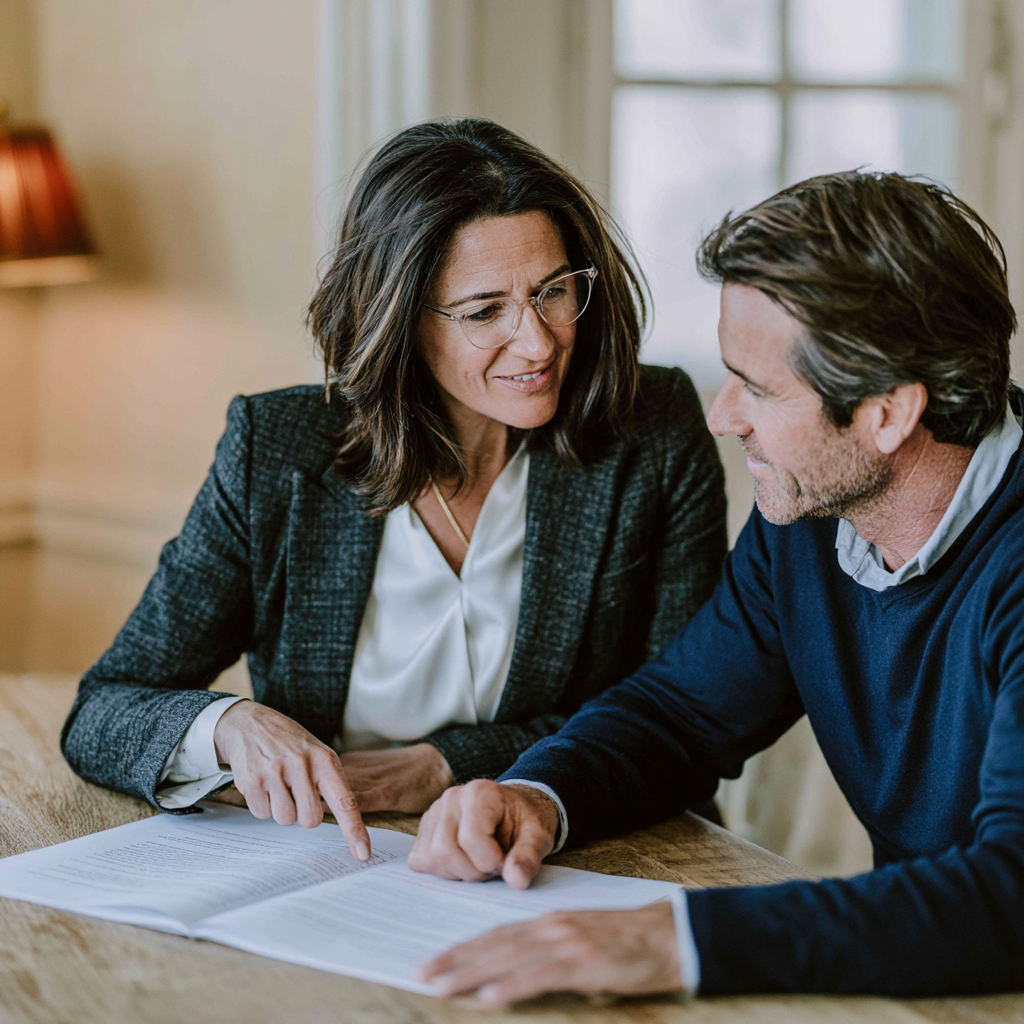 Lawyer and client reviewing documents together